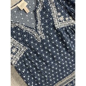 Knox Rose Shirt Women Med Blue Bohemian Top Ruffles Flowy‎ Casual Ladies Blouse